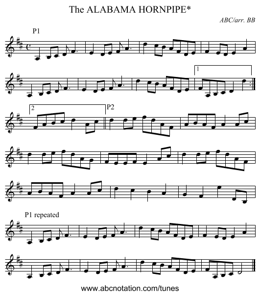 ALABAMA HORNPIPE*, The - staff notation