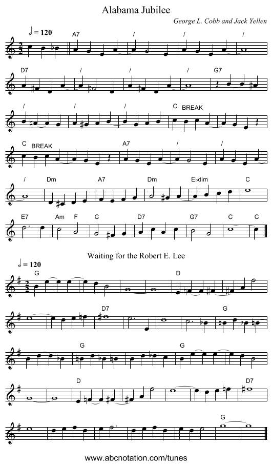 Alabama Jubilee - staff notation