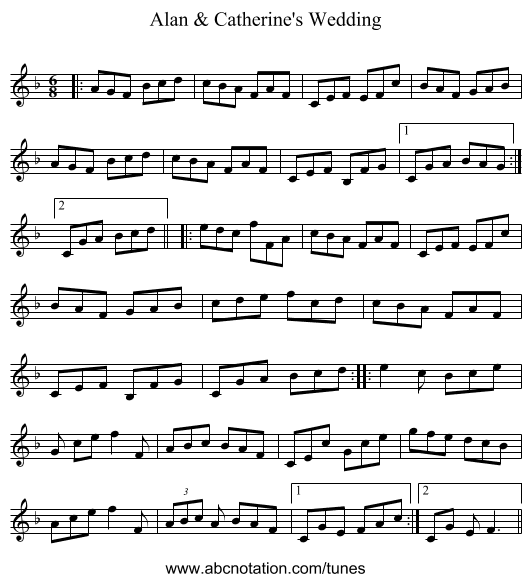 Alan & Catherine's Wedding - staff notation