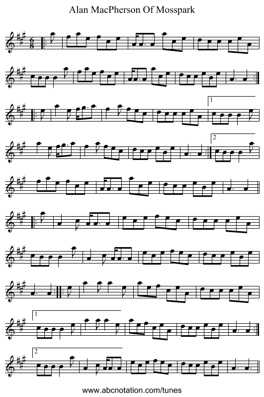 Alan MacPherson Of Mosspark - staff notation