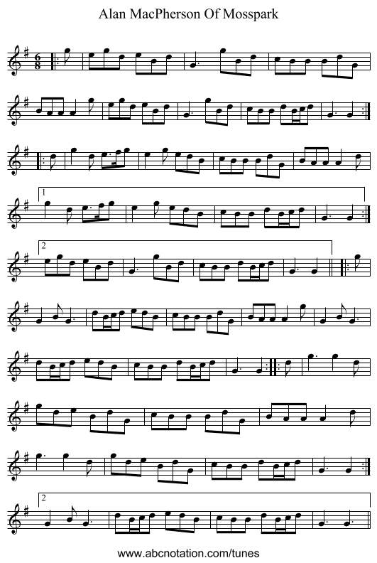 Alan MacPherson Of Mosspark - staff notation