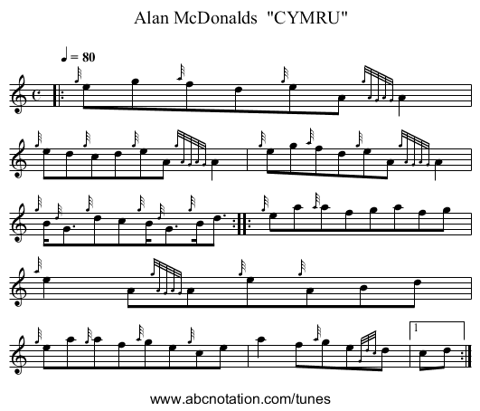 Alan McDonalds  CYMRU - staff notation
