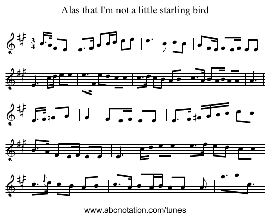 Alas that I'm not a little starling bird - staff notation