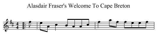 Alasdair Fraser's Welcome To Cape Breton - staff notation