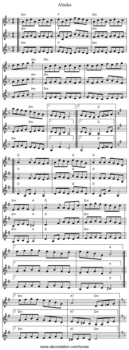 Alaska - staff notation