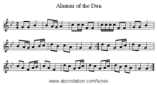 Alastair of the Dun - staff notation
