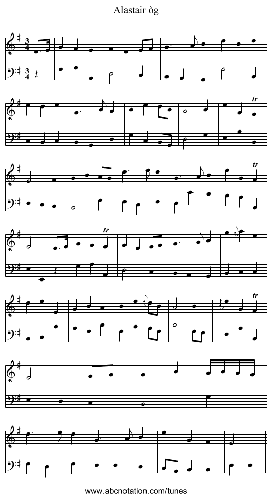 Alastair òg - staff notation