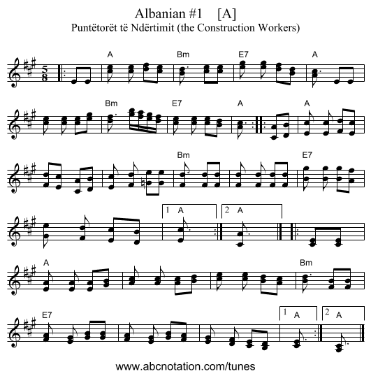 Albanian #1    [A] - staff notation