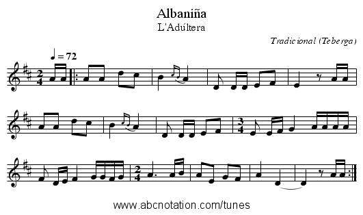 Albaniña - staff notation