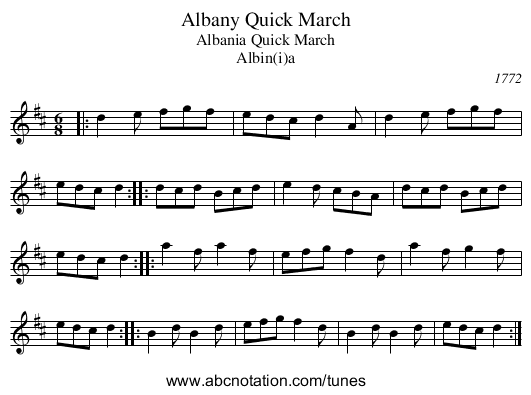 Albany Quick March - staff notation