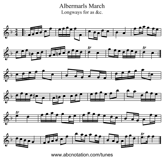 Albermarls March - staff notation