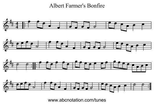 Albert Farmer's Bonfire - staff notation