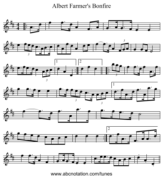 Albert Farmer's Bonfire - staff notation