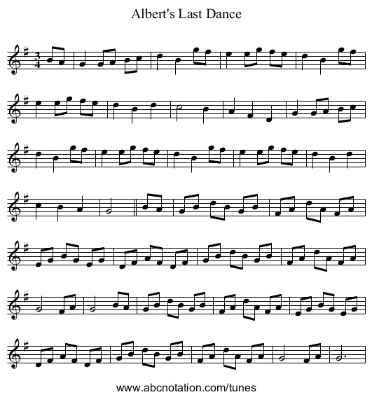Albert's Last Dance - staff notation