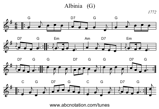 Albinia   (G) - staff notation