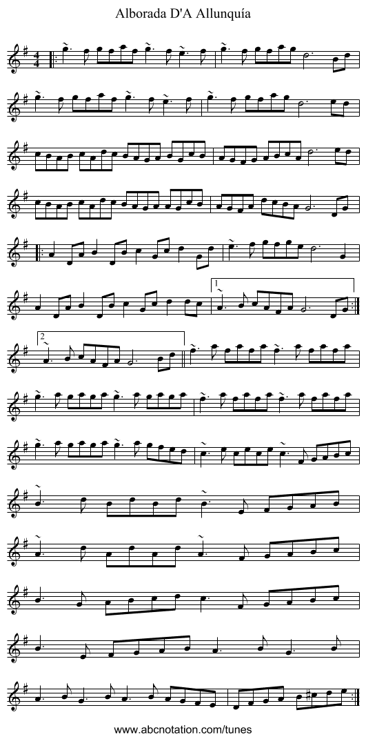 Alborada D'A Allunquía - staff notation
