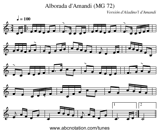 Alborada d'Amandi (MG 72) - staff notation