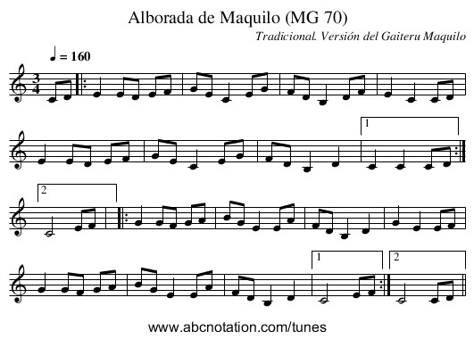 Alborada de Maquilo (MG 70) - staff notation