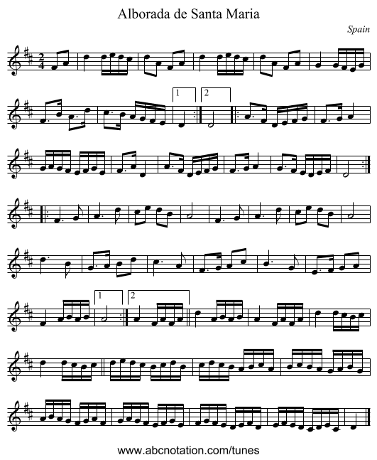 Alborada de Santa Maria - staff notation