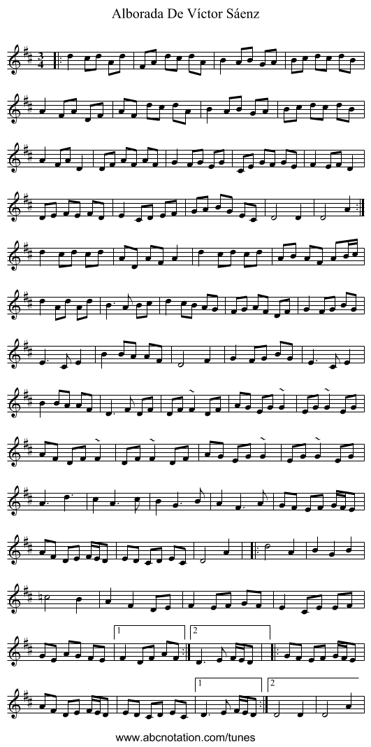 Alborada De Víctor Sáenz - staff notation