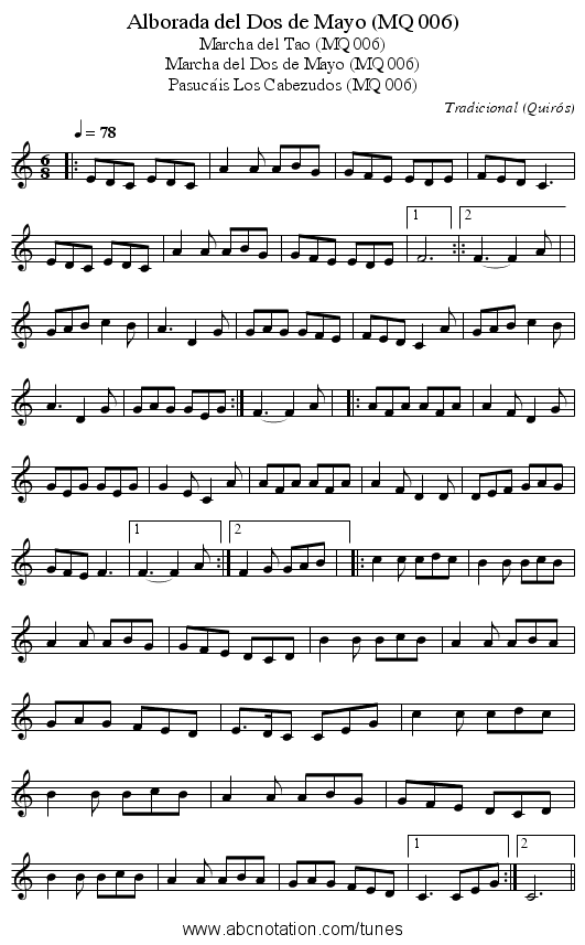 Alborada del Dos de Mayo (MQ 006) - staff notation