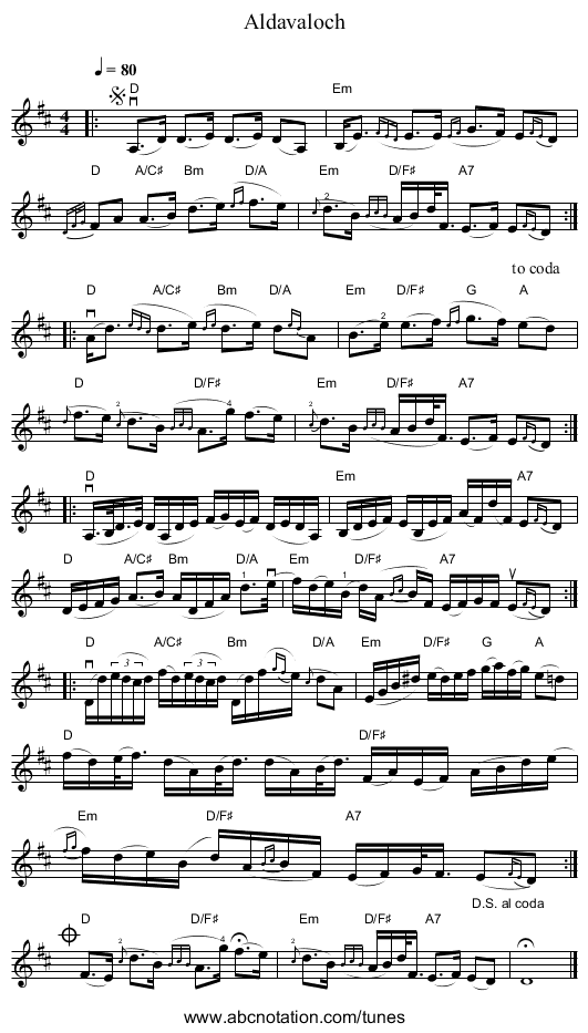 Aldavaloch - staff notation