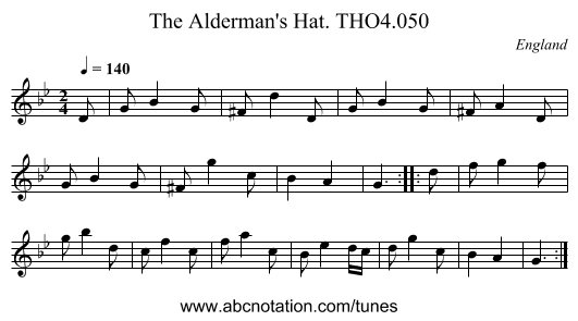 Alderman's Hat. THO4.050, The - staff notation