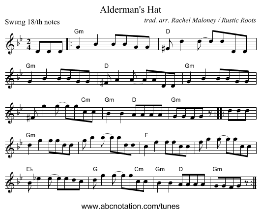 Alderman's Hat - staff notation
