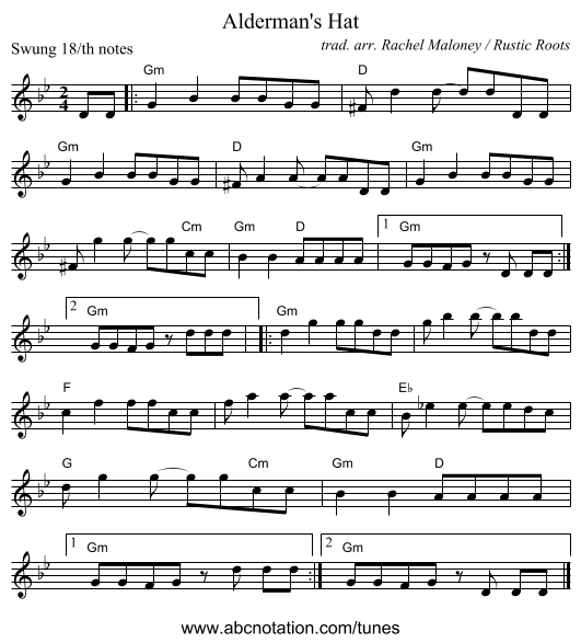 Alderman's Hat - staff notation