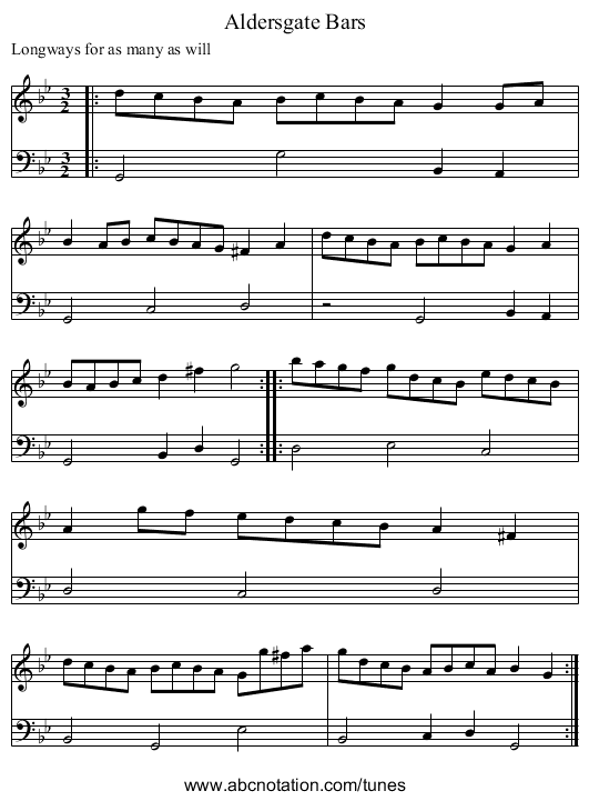 Aldersgate Bars - staff notation