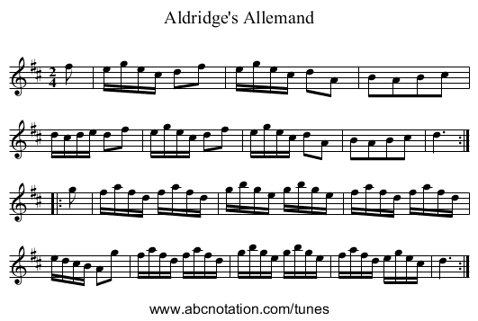 Aldridge's Allemand - staff notation