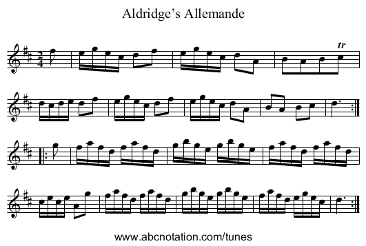 Aldridge’s Allemande - staff notation