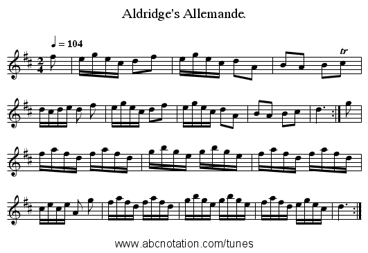 Aldridge's Allemande. - staff notation