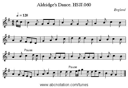 Aldridge's Dance. HSJJ.060 - staff notation