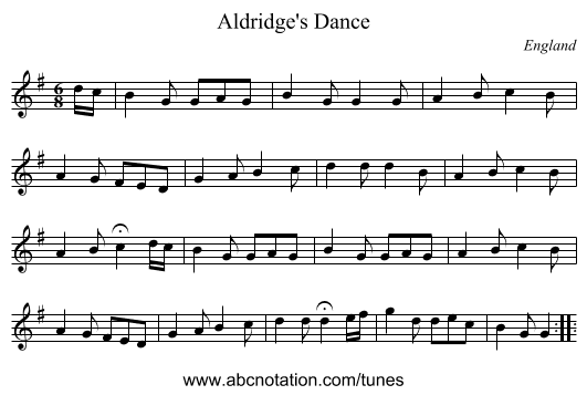 Aldridge's Dance - staff notation