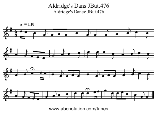 Aldridge's Dans JBut.476 - staff notation