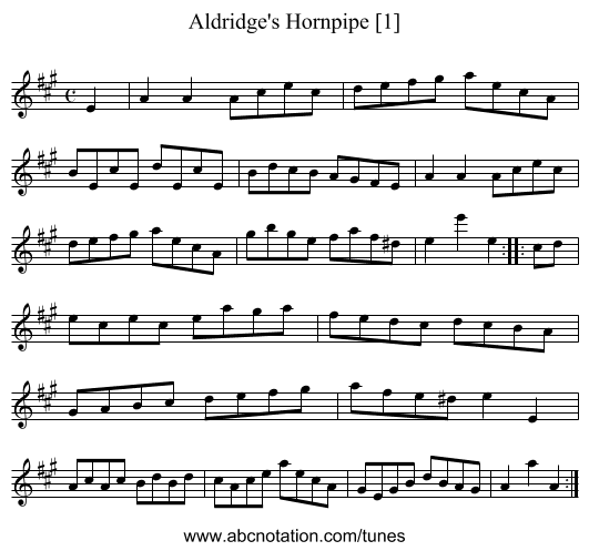 Aldridge's Hornpipe [1] - staff notation