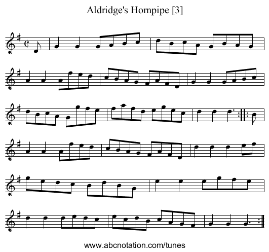 Aldridge's Hornpipe [3] - staff notation