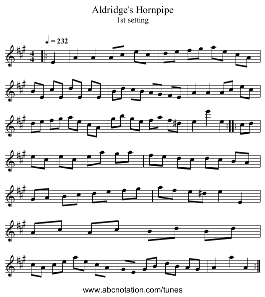 Aldridge's Hornpipe - staff notation