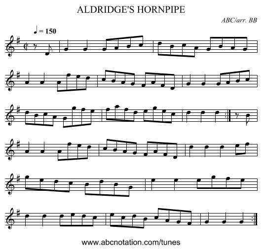 ALDRIDGE'S HORNPIPE - staff notation