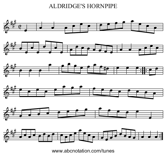 ALDRIDGE'S HORNPIPE - staff notation