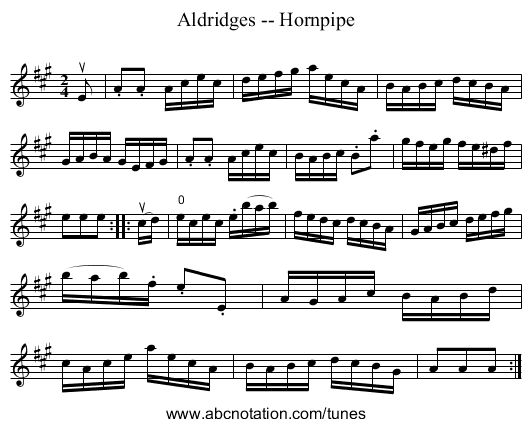 Aldridges -- Hornpipe - staff notation