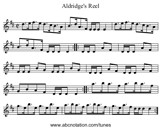 Aldridge's Reel - staff notation