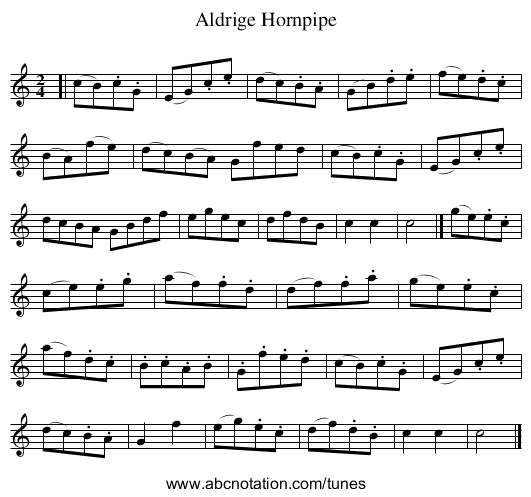 Aldrige Hornpipe - staff notation