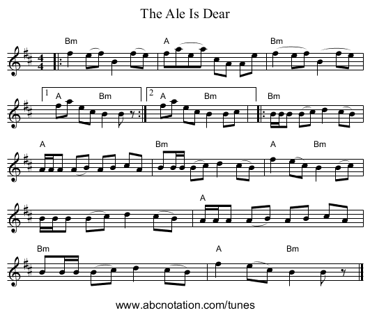 Ale Is Dear, The - staff notation