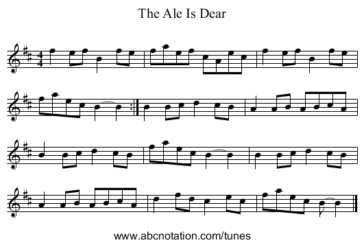 Ale Is Dear, The - staff notation