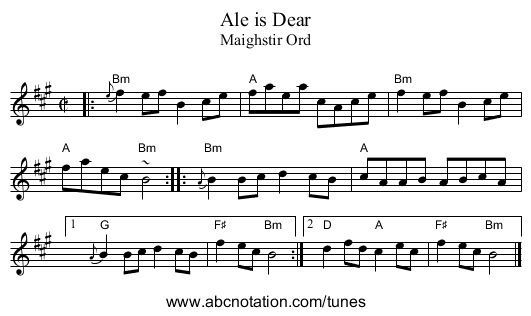 Ale is Dear - staff notation