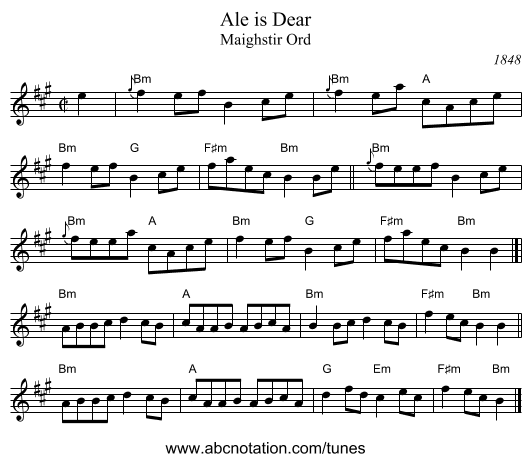 Ale is Dear - staff notation