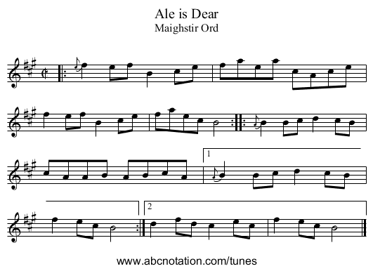 Ale is Dear - staff notation