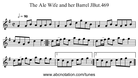Ale Wife and her Barrel JBut.469, The - staff notation